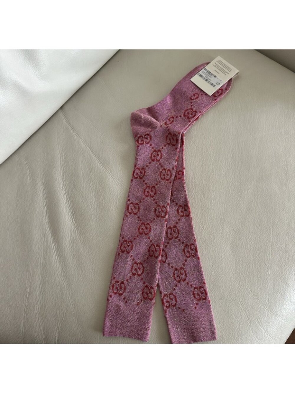 NWT Gucci GG Logo Glittery Socks Pink Women’s Size M Authentic - Picture 5 of 8
